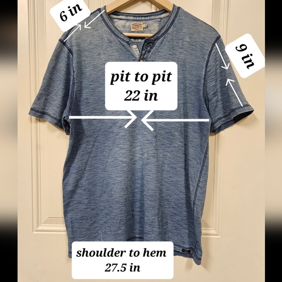 Faherty Heathered acid washed blue henley Men cotton Tee shirt tops size L - Picture 8 of 9